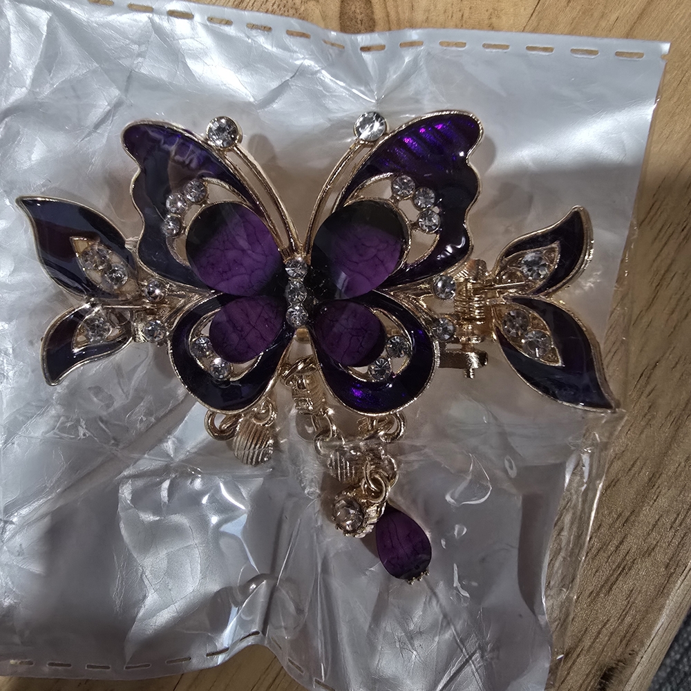 Chic Purple and Gold Butterfly Hair Clip